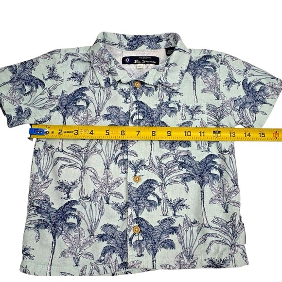Ben Sherman Linen Blend Hawaiian Shirt Vacation Summer Tropical Light Blue 3T - Picture 5 of 6